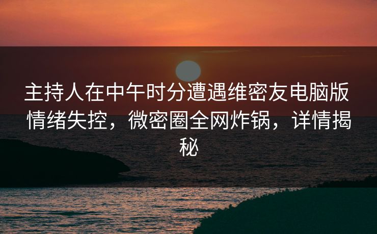 主持人在中午时分遭遇维密友电脑版 情绪失控，微密圈全网炸锅，详情揭秘