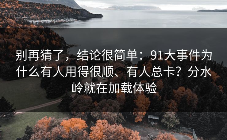 别再猜了，结论很简单：91大事件为什么有人用得很顺、有人总卡？分水岭就在加载体验